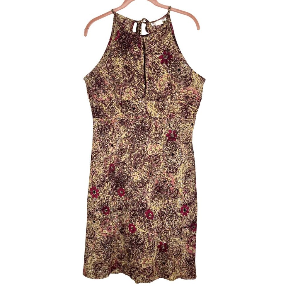 Colorful Floral Halter Dress Brown 11 Paisley Boho Indie Folk Festival Preppy